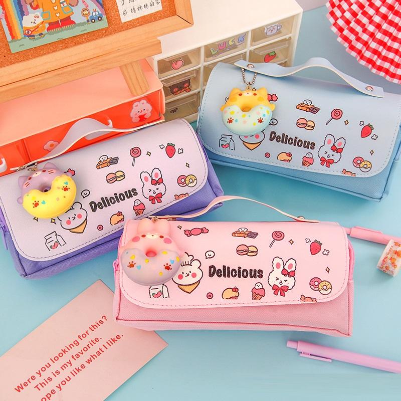Hộp Bút Vải Cute Nhiều Ngăn Cho Bé Có Quai Xách BU11