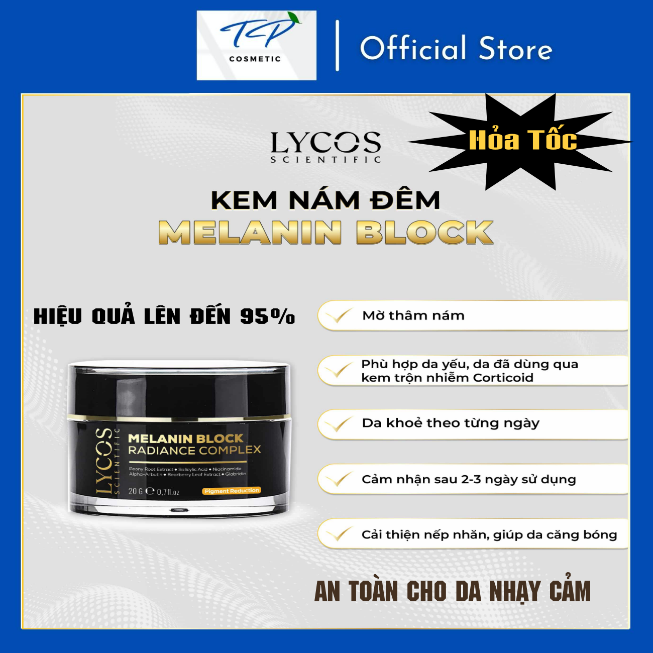 Kem Nám Đêm MELANIN BLOCK LYCOS, Kem Nám Lycos: giảm thâm nám tàn nhang, dưỡng trắng da. hiệu quả lên đến 99%