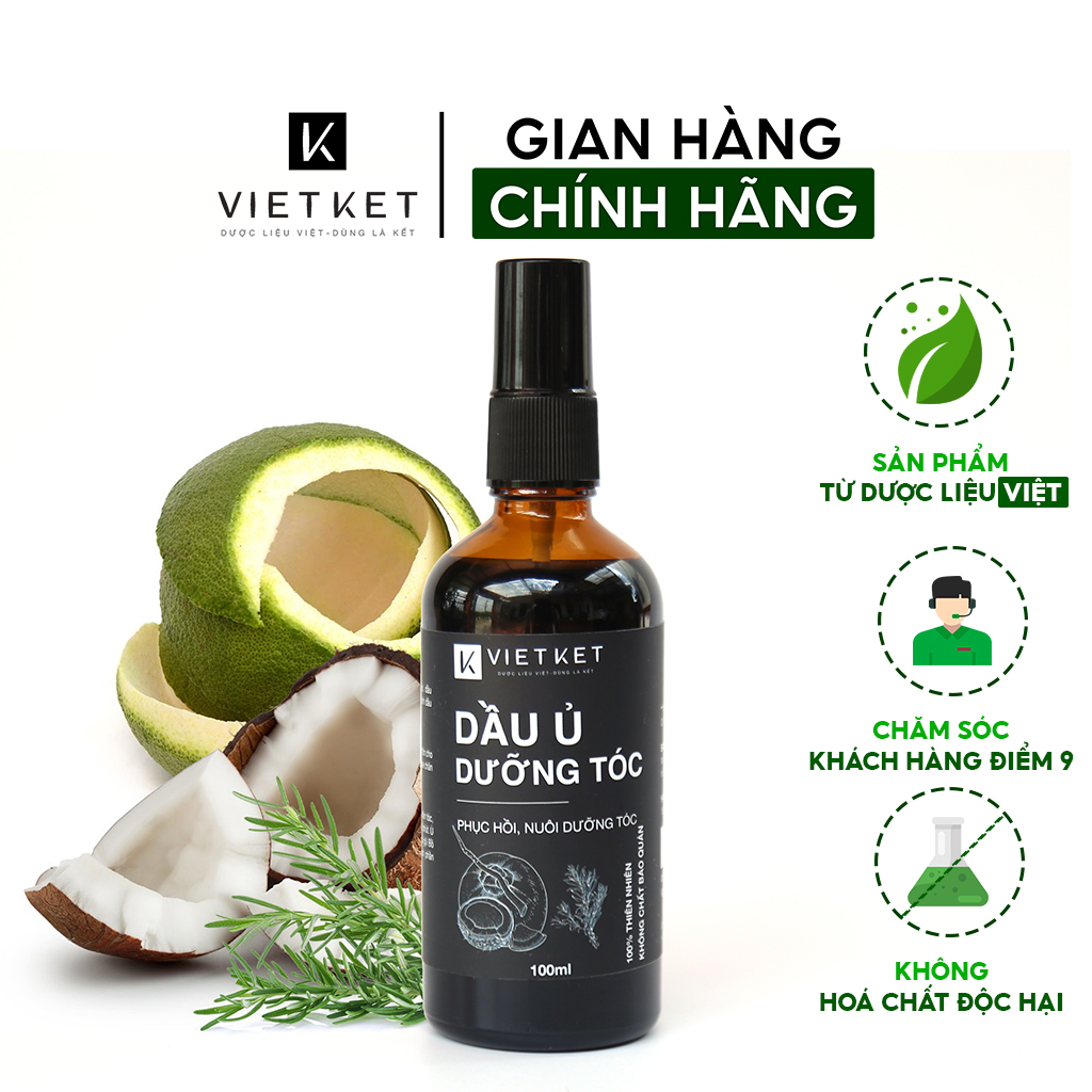 Dầu Ủ Dưỡng Tóc Dược Liệu VIETKET 100ml - Phục hồi, nuôi dưỡng tóc chắc khoẻ