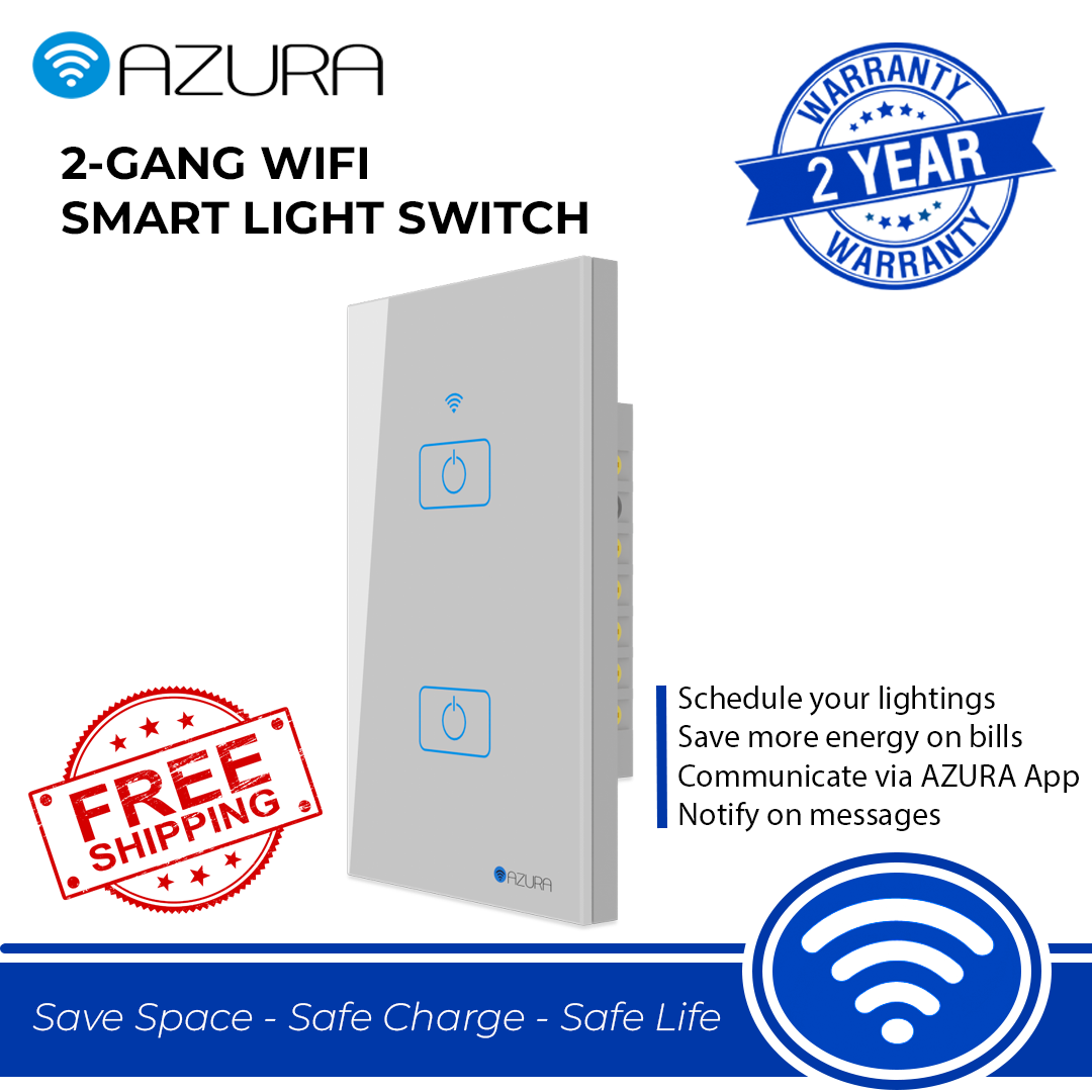 Công tắc điện Wifi 2 kênh mặt chữ nhật AZURA - Hàng chính hãng
