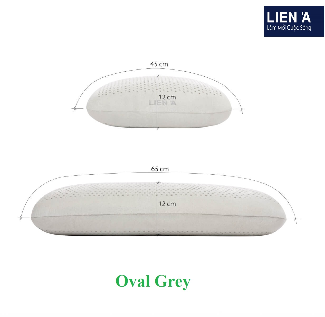 { Tặng Vỏ } Gối Cao Su Than Hoạt Tính Liên Á Oval Grey 45x65x12cm - Cao Su Thiên Nhiên 100