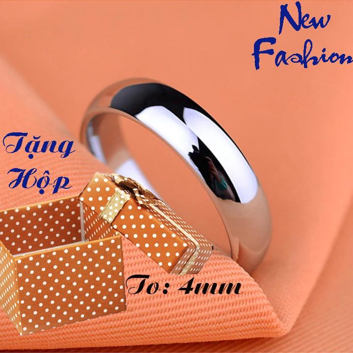 Nhẫn inox bản mo tròn 4mm đẹp, khồng đen, hợp thời trang - Tặng hộp đựng xinh xắn