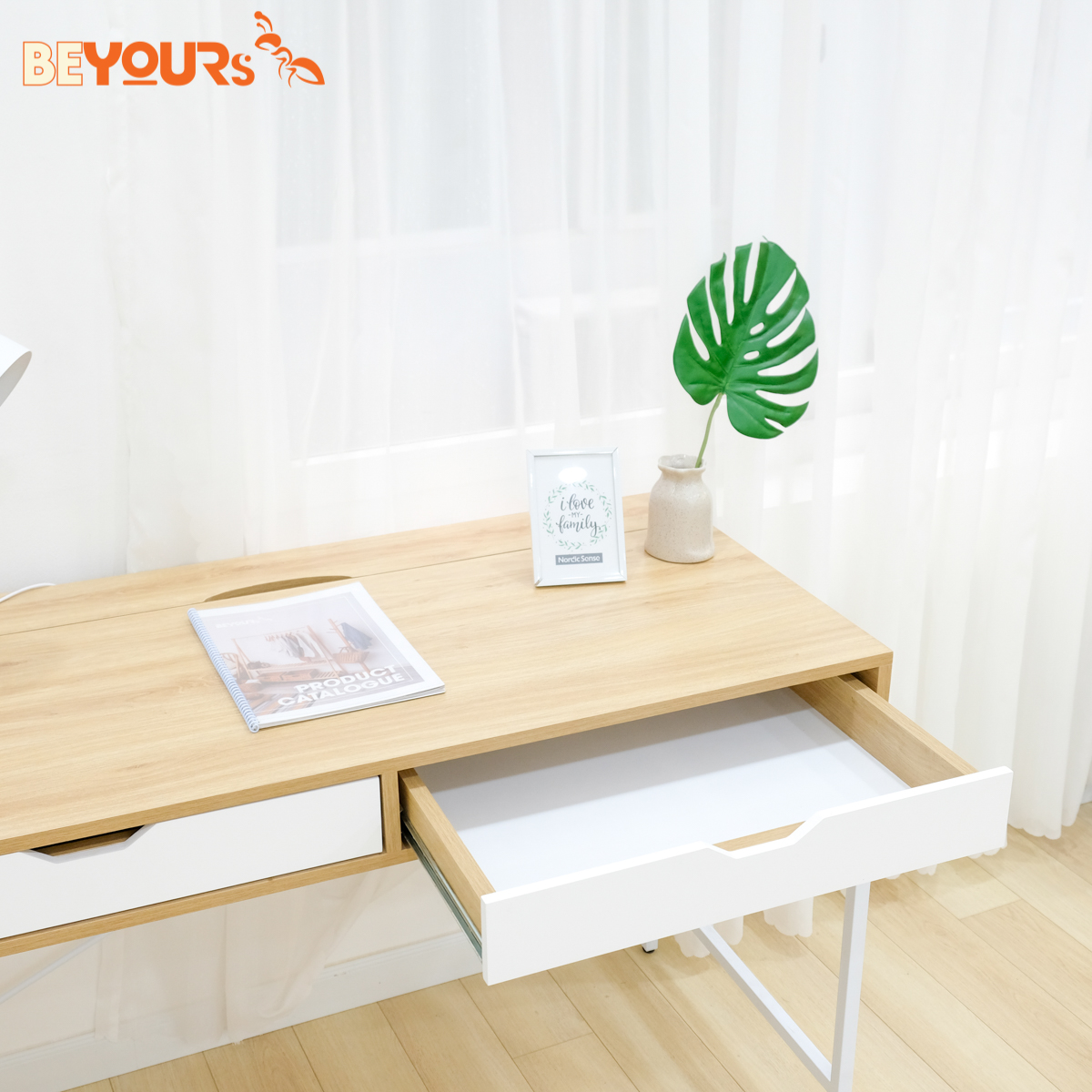 Bàn Làm Việc BEYOURs Square Table Chân Sắt Nội Thất Kiểu Hàn Lắp Ráp