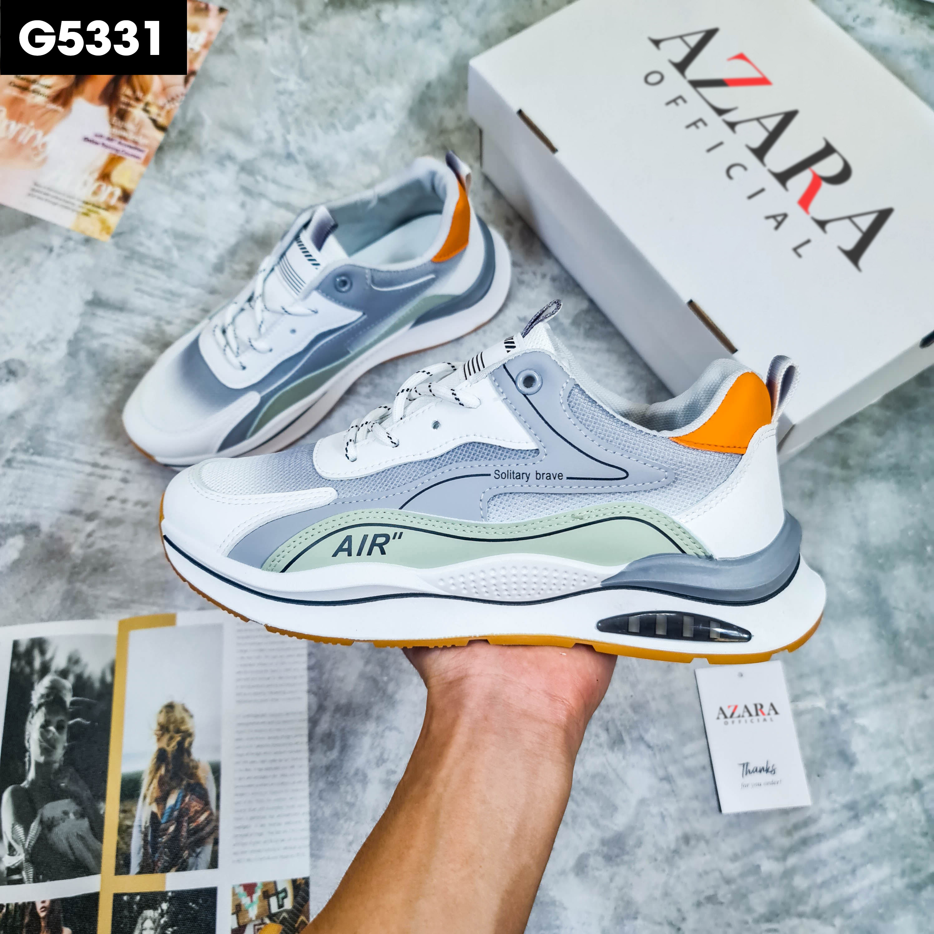 Giày Thể Thao Nam AZARA- Sneaker Xám - Xanh Lá - Màu Xanh Lam, Đế Giày Chạy Bộ Chống Sốc, Kiểu Dáng Sporty - G5331