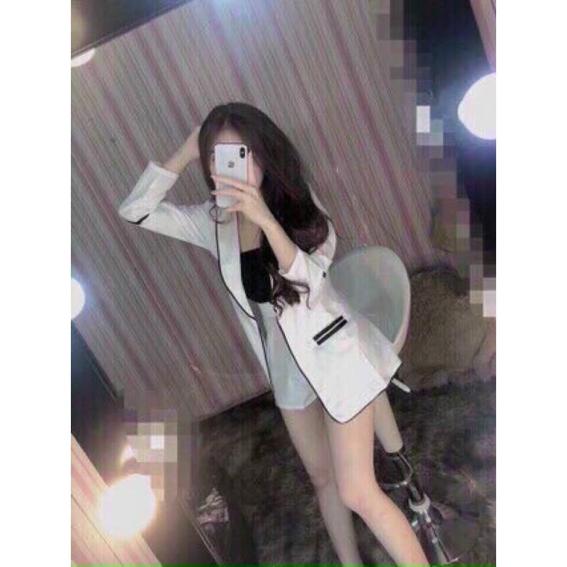 Sét vest 3 món viền né áo dây trong có mút ngực, quần có khoá kéo cực sang chảnh