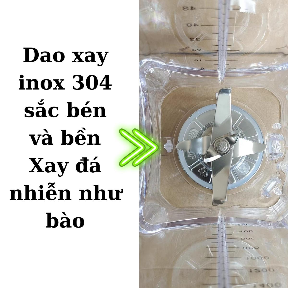 Cối xay sinh tố công nghiệp, bằng nhựa PC cực dầy dung tích 2.2 lít, dao xay 6 cánh inox 304, xay đá nhiễn như bào, bền bỉ, không sợ bể vỡ, dùng cho các loại máy xay trên thị trường