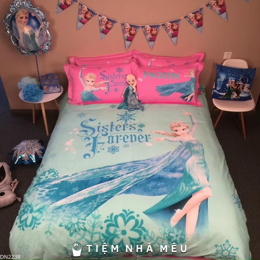 Bộ Chăn Ga Gối Cotton 100% m6/m8/2m -Tiệm Nhà Mêu DISNEY 5D Hoạt Hình Cao Cấp Cho Bé Gái