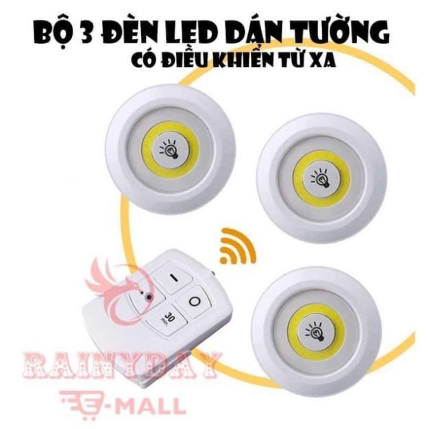 Bộ 3 Đèn Led Không Dây Kèm Điều Khiển Dán Tường 2 Chế Độ