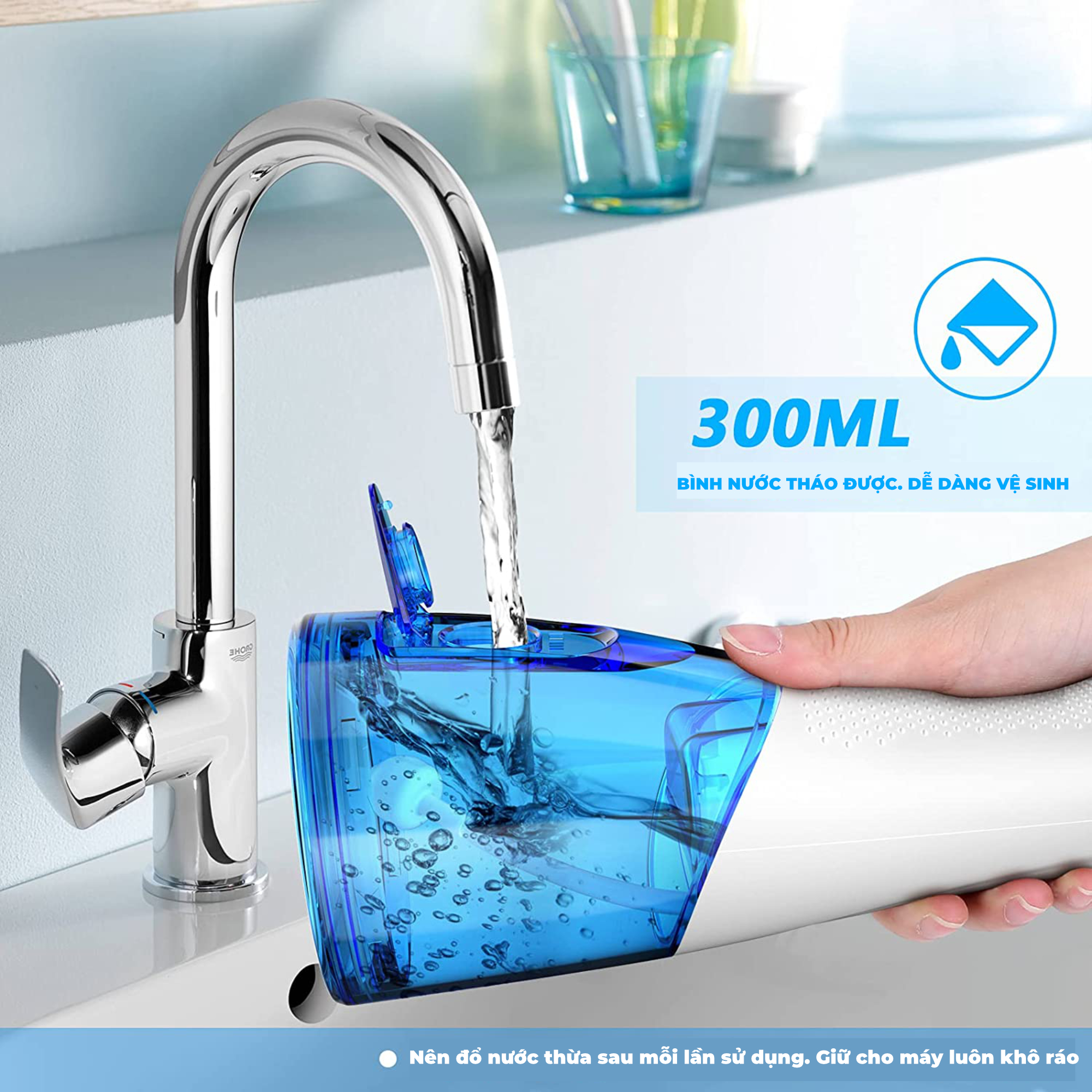 Tăm nước cầm tay H2ofloss HF-6. Tăm nước 5 chế độ, 5 đầu tăm đa chức năng, túi vải đựng máy, pin sử dụng tối đa 21 ngày, tặng kèm củ sạc nguồn thấp