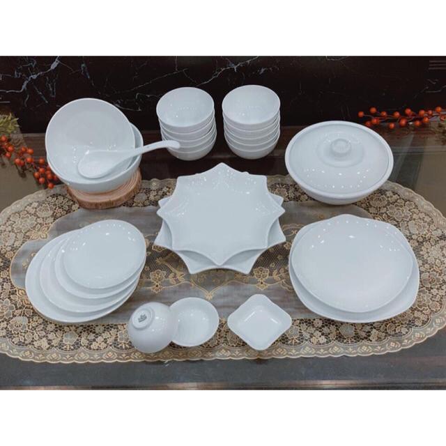 Bộ bát đĩa men trắng. Gốm B