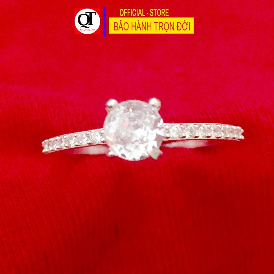 Nhẫn nữ Bạc Quang Thản ổ cao gắn đá kim cương chất liệu bạc thật không xi mạ, có thể chỉnh size theo yêu cầu - QTNU39