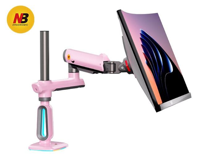 Giá Treo Màn Hình LCD Gắn Bàn NB J7 Hồng LED RGB (32" - 60") – Hàng Chính Hãng