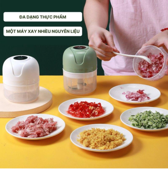 Máy Cắt Lát Xay Rau Củ Cầm Tay Cao Cấp 2in1 - Máy Thái Rau Củ Đa Năng - Máy Xay Tỏi Ớt - Máy Thái Lát Rau Củ Thực Phẩm Máy Xay Cầm Tay Sạc Điện