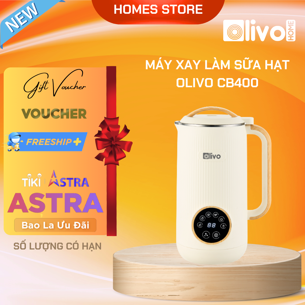 Máy Làm Sữa Hạt Olivo CB400 Thương Hiệu Mỹ - Gồm 7 Chức Năng Cài Đặt Sẵn Dung Tích 0.6 Lít Công Suất 600 W - Hàng Chính Hãng