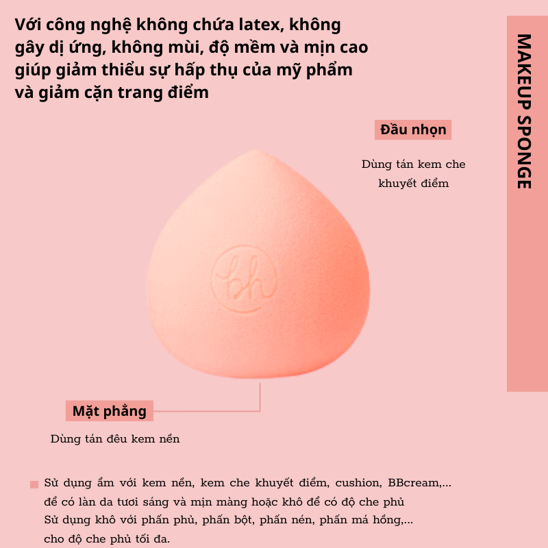 Mút Trang Điểm Đánh Nền Màu Cam Đào BH COSMETICS Peach Orange Blender Makeup Sponge