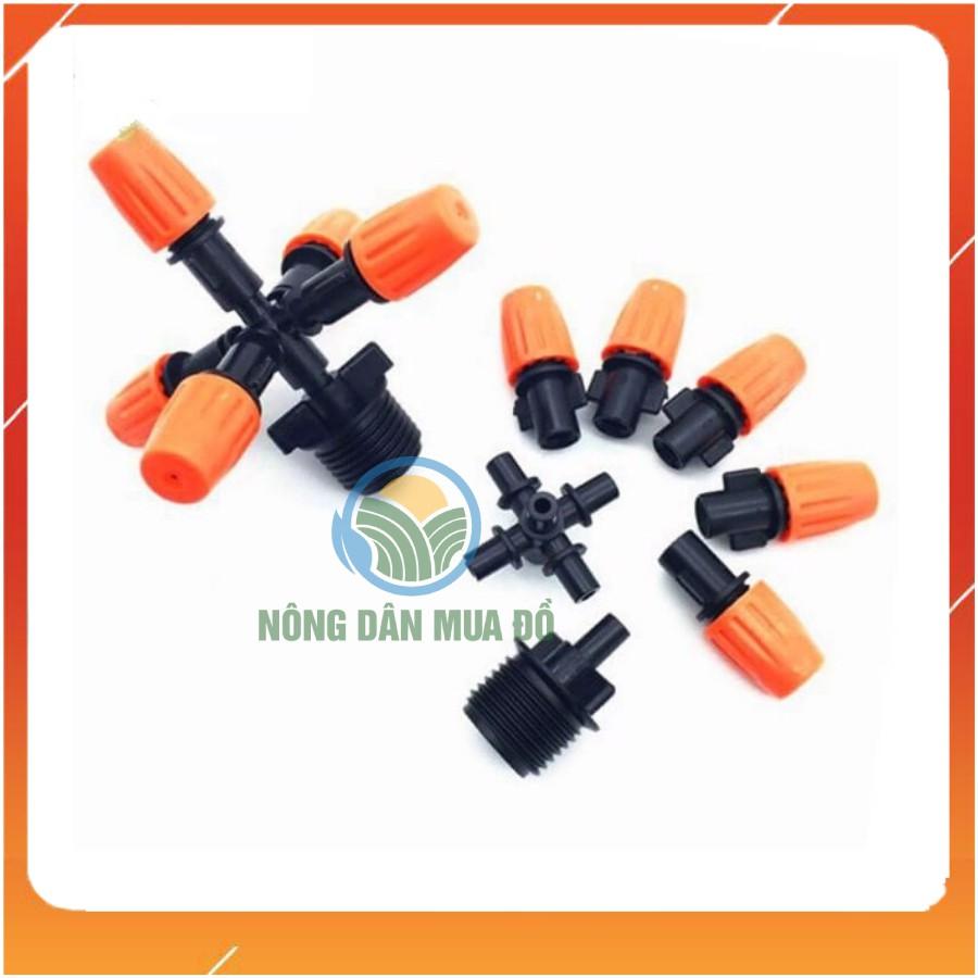 Bộ 5 Béc phun sương 5 hướng điều chỉnh được màu cam kèm kết nối ren ngoài 21 - Béc tưới lan 5 tia