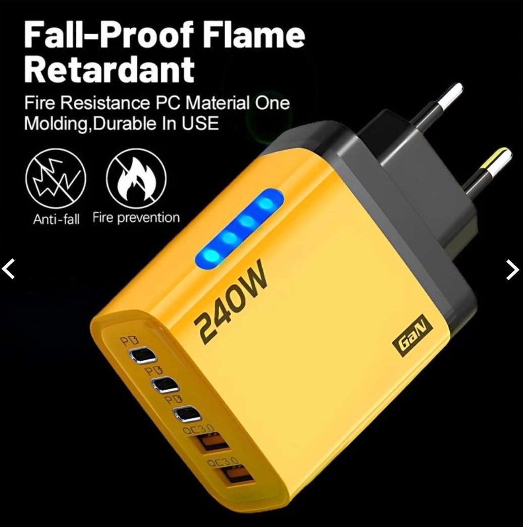 Bộ sạc GaN 240W - Sạc nhanh USB 5 cổng PD có đèn LED, Sạc siêu nhanh Type C cho máy tính xách tay, điện thoại và MacBook - miếng lót chuột