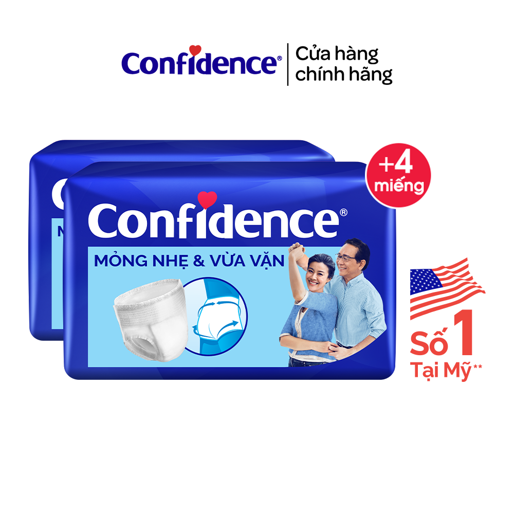 Combo 2 Tã quần người lớn Confidence Slim&amp;Fit mỏng nhẹ vừa vặn size M/L gói 16/14 miếng