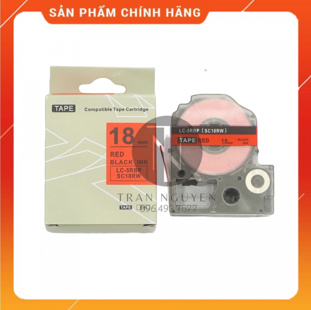 Nhãn in Tepra SC18RW - Chữ đen nền đỏ 18mm x 8m - Hàng nhập khẩu