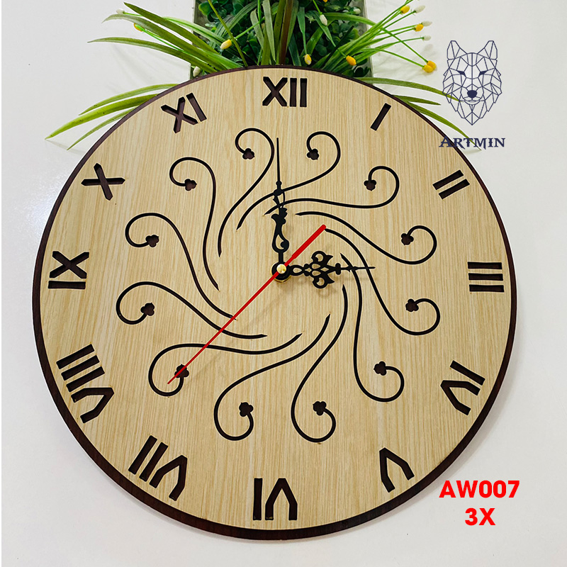 AW007 - Đồng Hồ Gỗ Treo Tường – Décor Trang Trí Hoa Văn
