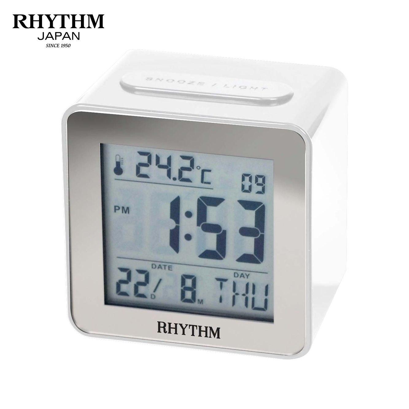 SẮP VỀ Đồng hồ Rhythm LCT076NR03 – KT 7.2 x 7.2 x 5.0cm. 105g. Vỏ nhựa. Dùng Pin.