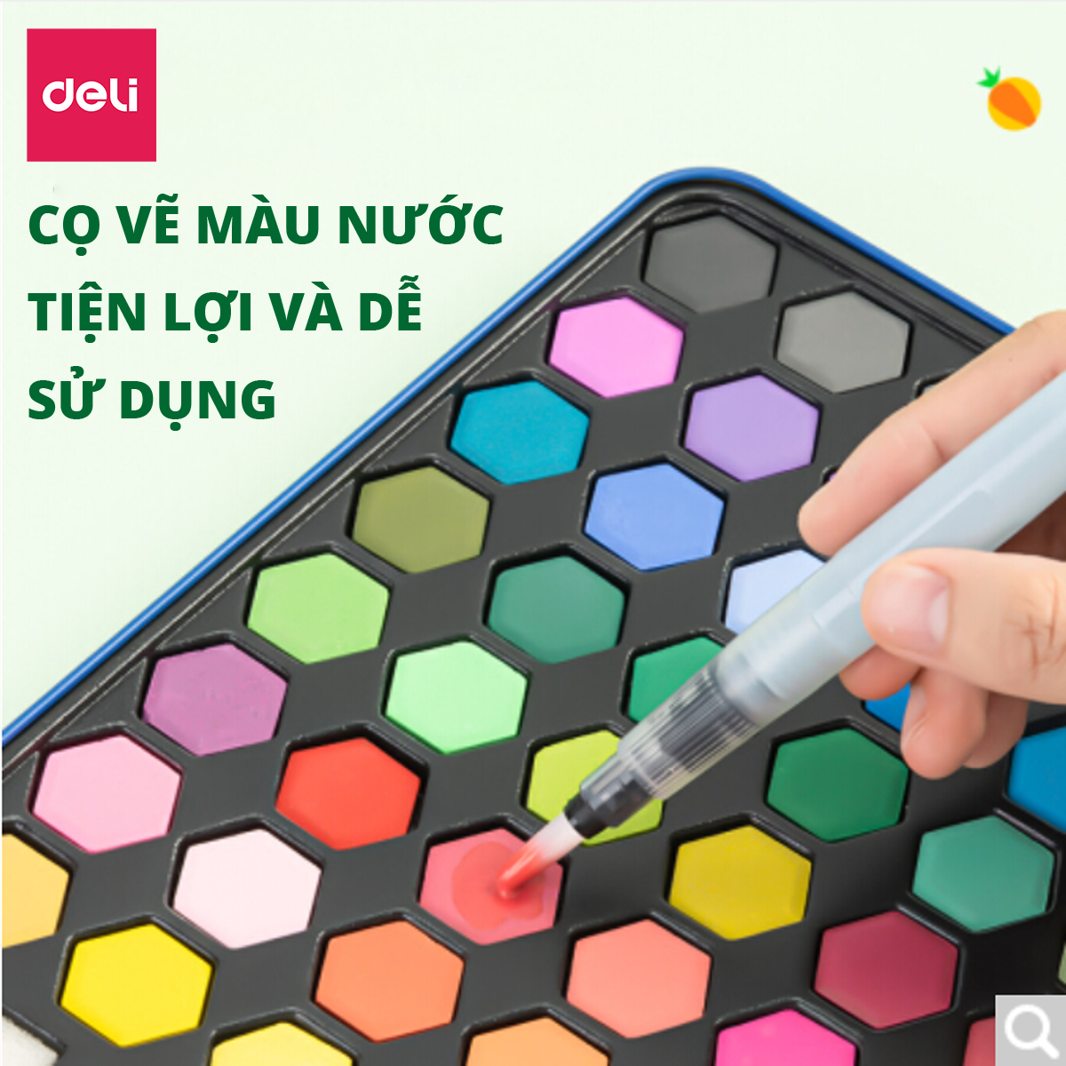 Bộ Màu Nước Nén Water Color Cao Cấp 24 36 48 Màu Tặng Bút Lông Nước, Mút, Cọ, Tẩy, Bút Chì, Gọt, Màu Trắng Deli - Chuyên Dùng Cho Học Sinh, Sinh Viên, Vẽ Mĩ Thuật Chuyên Nghiệp