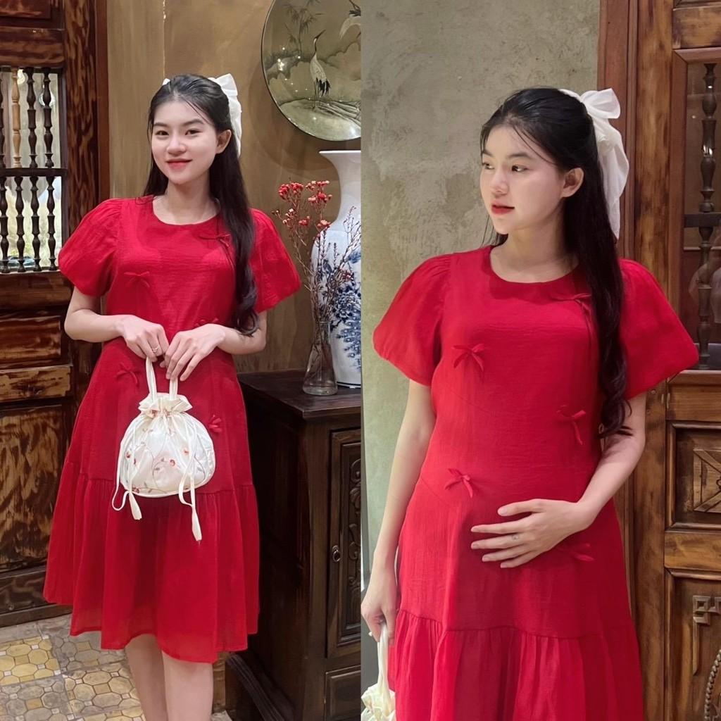 Đầm bầu tơ phom đuôi cá đính nơ dễ thương, trẻ trung diện đi làm, đi chơi, đi tiệc Nữ Women Nữ Women - Đỏ
