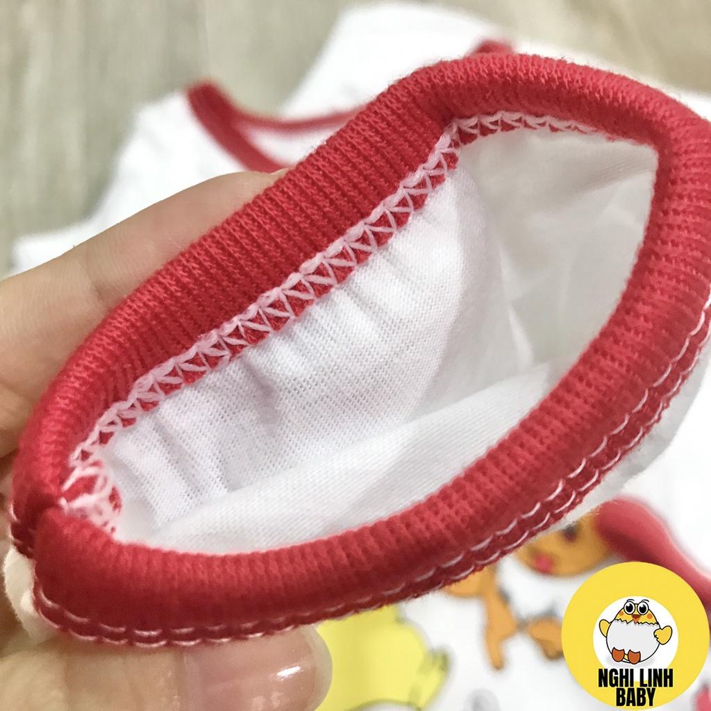 Đồ bộ thun cotton cho bé gái và bé trai màu trắng viền màu ngắn tay quần đùi 100% cotton - Nghi Linh Baby