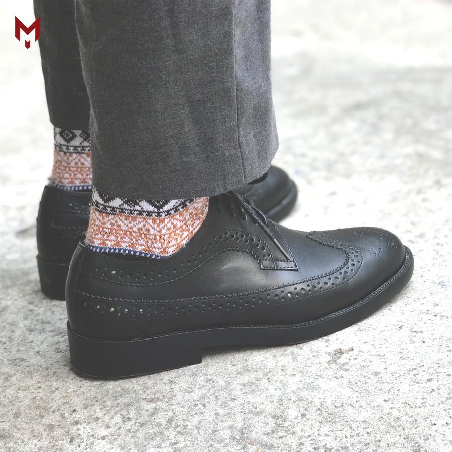 Giày tây Derby Brogues Longwing MAD Black công sở nam da bò cao cấp thời trang chất lượng tốt