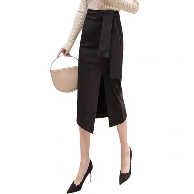 Chân Váy Bút Chì dài 70cm sẻ trước buộc nơ thời trang nữ