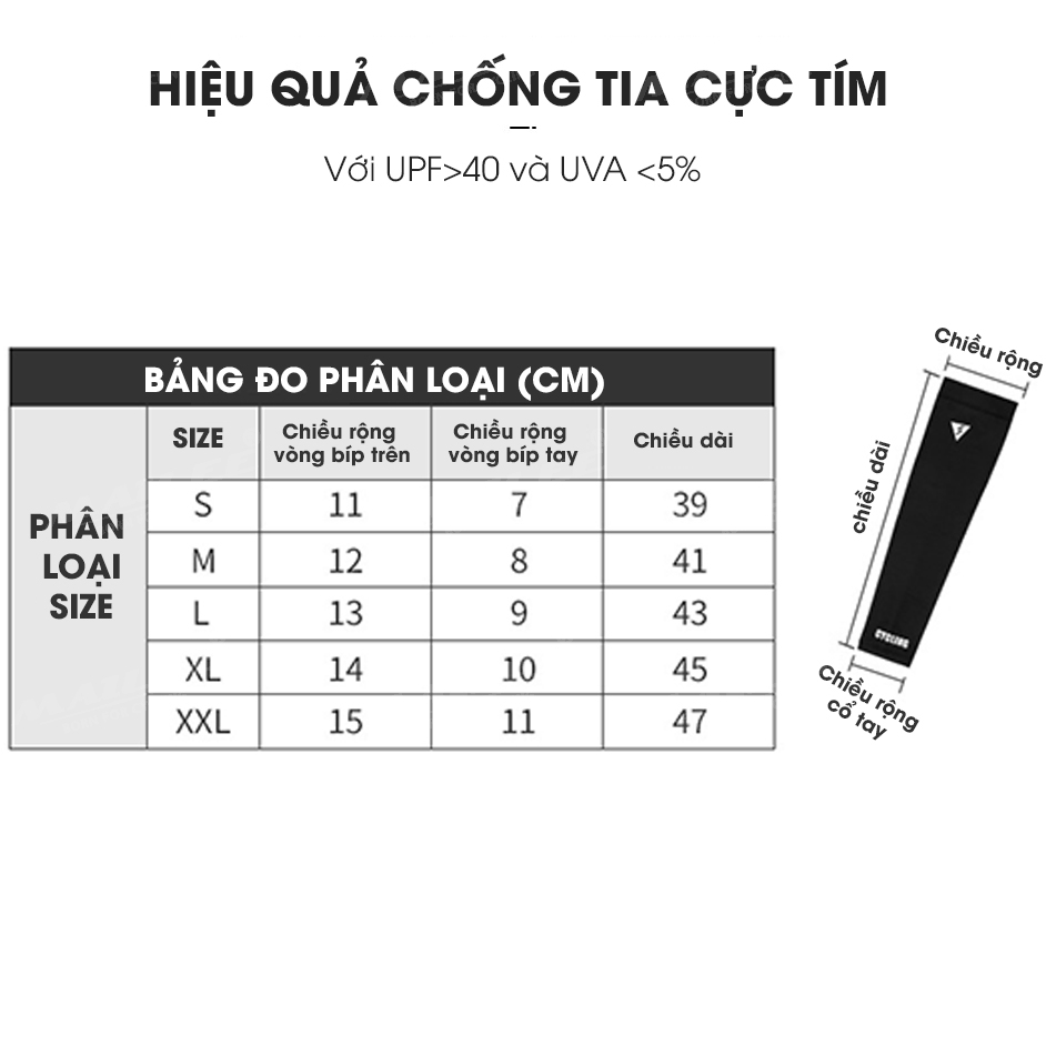 Ống Găng Cánh Tay Che Nắng Chống Tia cực tím Cycling đạp xe đạp chất liệu vải thoáng khí, thấm hút mồ hôi (nhiều size) Mai Lee