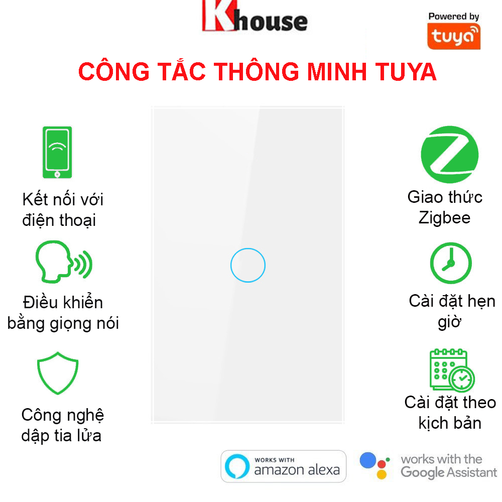 Công Tắc Thông Minh Wifi TUYA Phiên Bản Tiêu Chuẩn Hình Chữ Nhật Cảm Ứng 1-2-3-4 Nút Điều Khiển Qua App - Hàng Chính Hãng