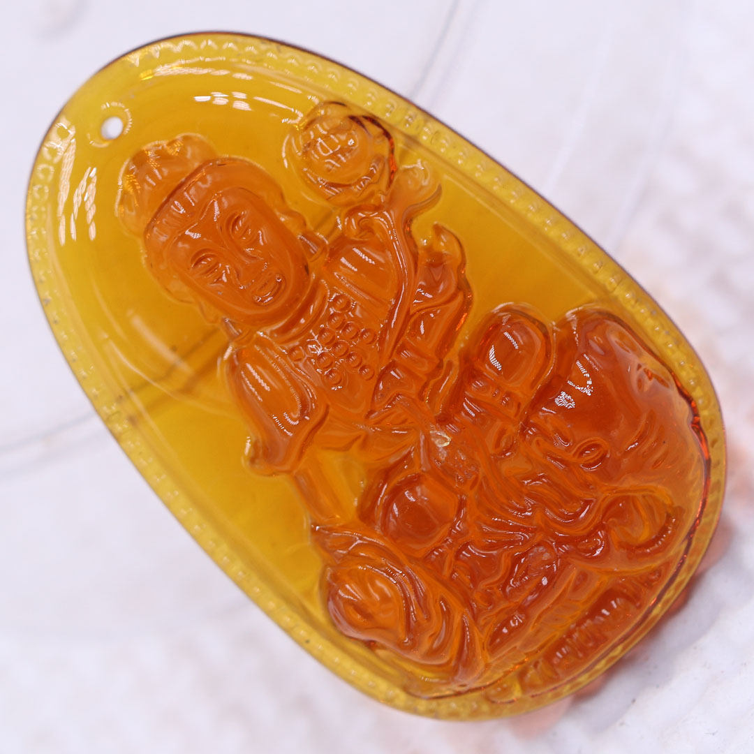 Mặt Phật Thiên thủ thiên nhãn pha lê cam 1.9cm x 3cm  kèm móc dây chuyền inox vàng, Phật bản mệnh, mặt dây chuyền Phật giáo