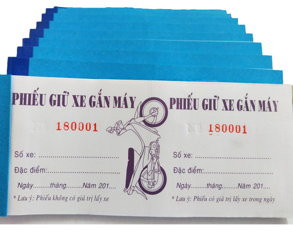 5 quyển phiếu giữ xe máy, số nhảy