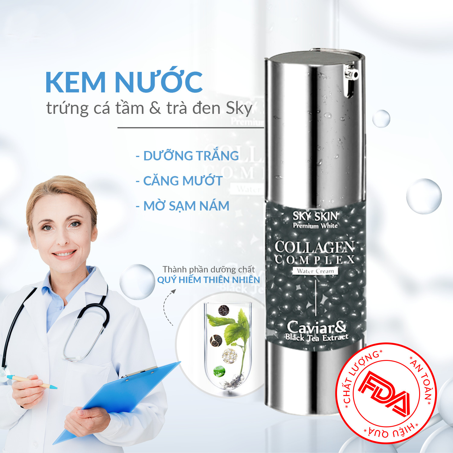 Kem Nước Trứng Cá Tầm và Trà Đen Sky 30ml