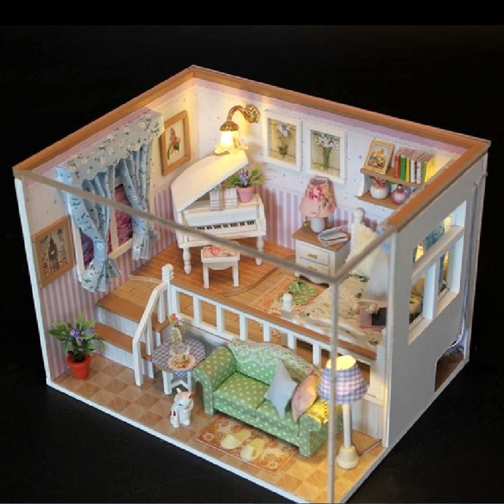 1:24 Scale DIY Wooden Miniature Dollhouse Furniture with LED Light, Creative Gift for Women Girls, and Lovers - Because of You