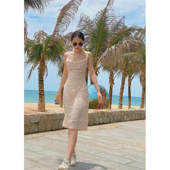 Đầm hoa hai dây cổ đỗ Sunny Dress