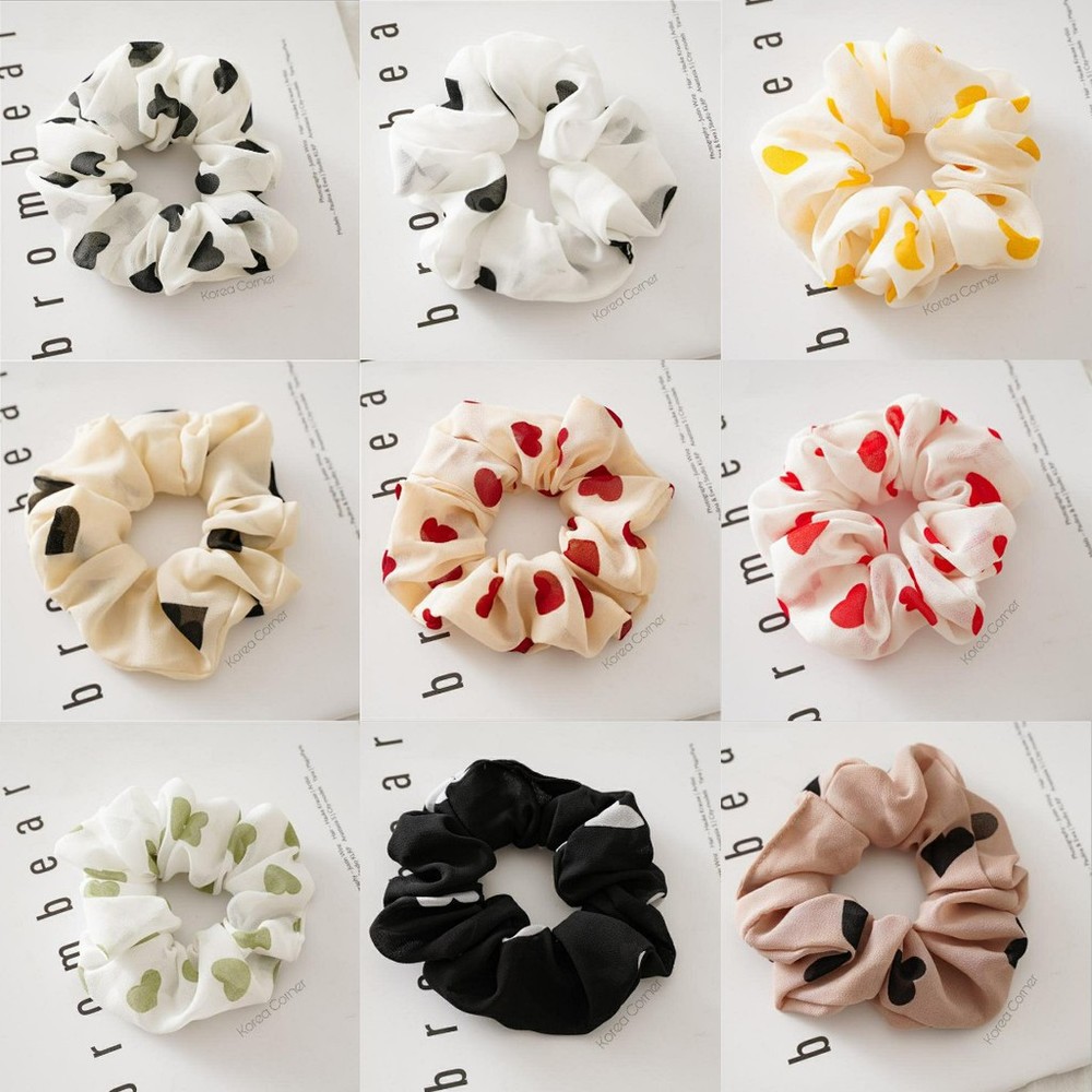 DÂY CỘT TÓC SCRUNCHIES CHẤM BI TIM MỚI LẠ PHONG CÁCH HÀN QUỐC PHÙ HỢP VỚI NHIỀU TRANG PHỤC