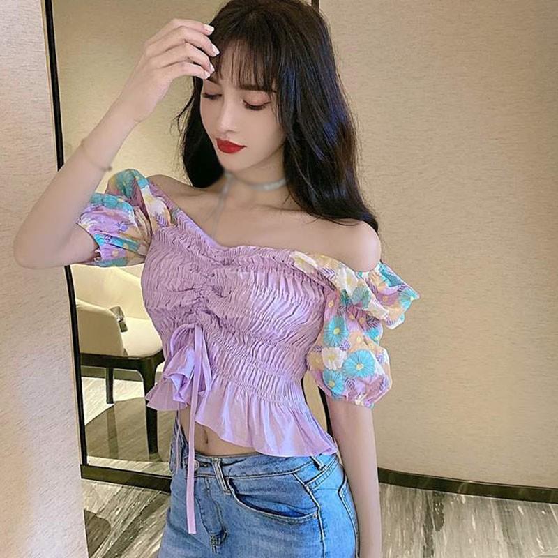 Áo Nữ Ngắn Tay Cổ Chữ V Thời Trang Hàn