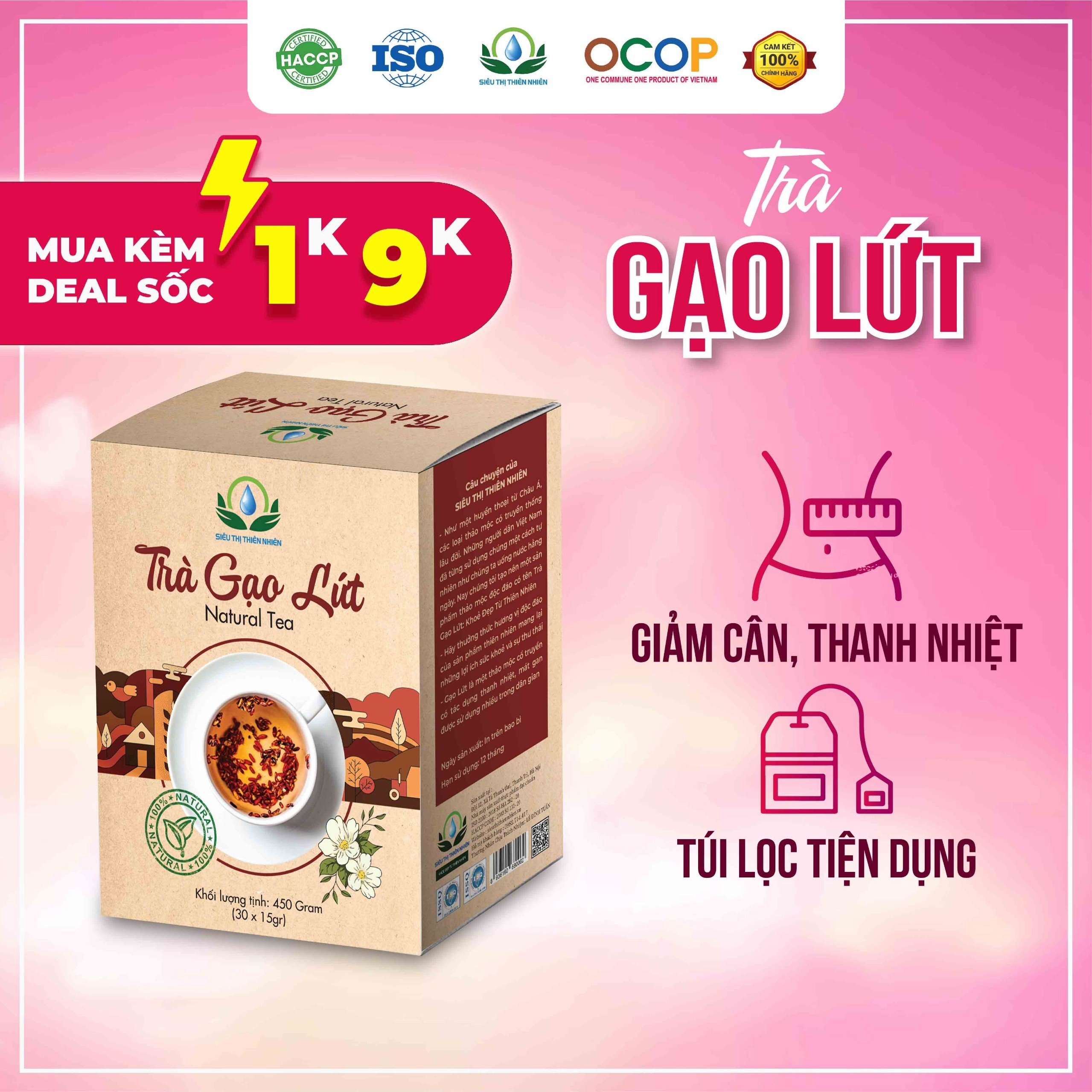 Trà Gạo Lứt Túi Lọc Hộp 30 gói Giảm Cân Mix Hoa Nhài, Cỏ Ngọt, Kỳ Tử, Táo Đỏ, Đậu Đen, Đậu Đỏ, Lá Nếp - Siêu Thị Thiên Nhiên