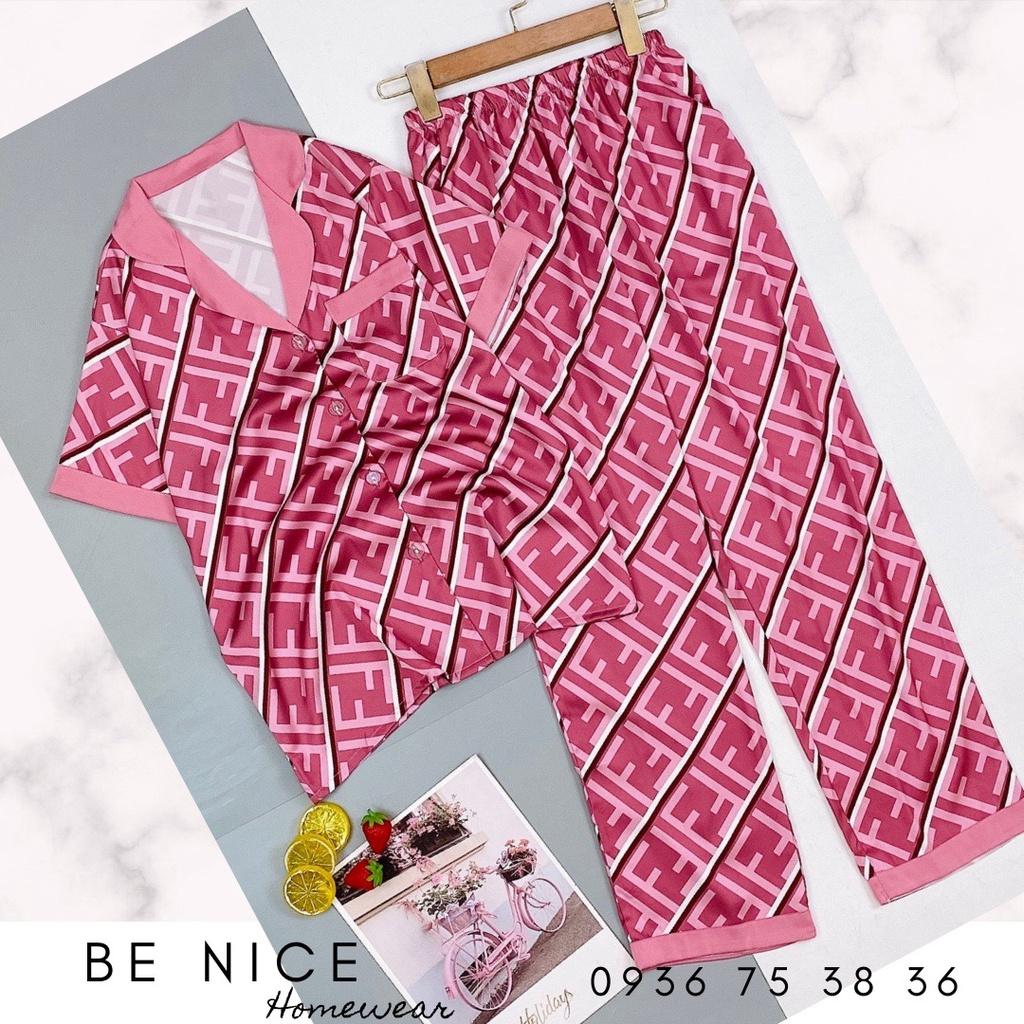 Set pijama lụa mặc nhà cổ phối màu tay ngắn quần dài, Be Nice Homewear