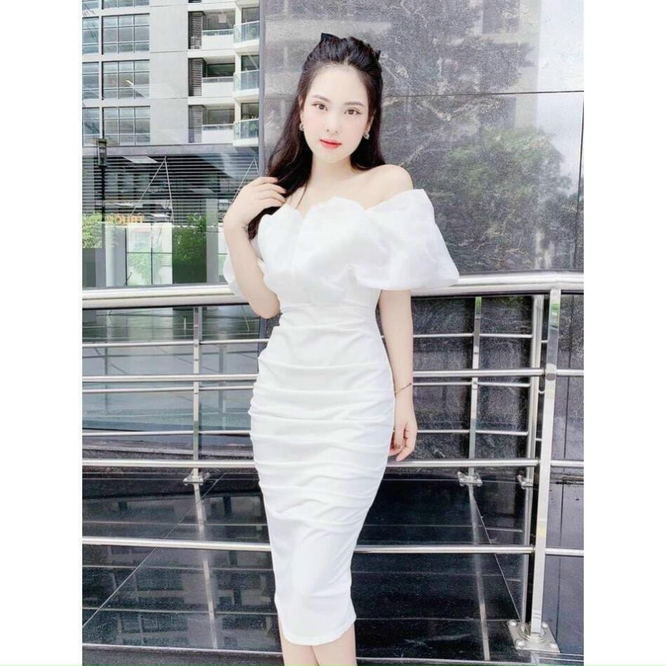 TBO- Đầm Nữ Ôm Body Phối Voan Kiếng Xếp Ly Kết Cườm (Có Mút Ngực) thời trang Tasa