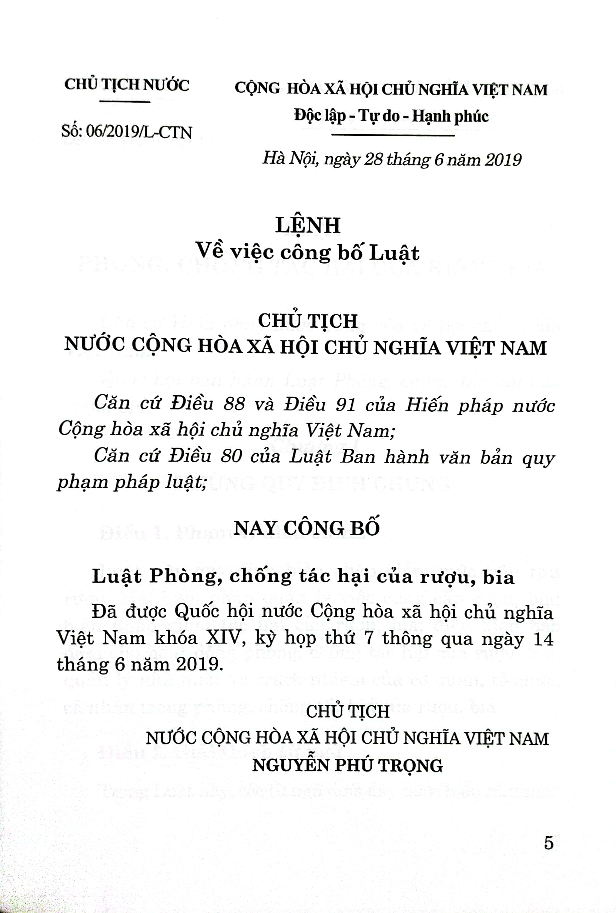 Luật Phòng, chống tác hại của rượu bia (Hiện hành)