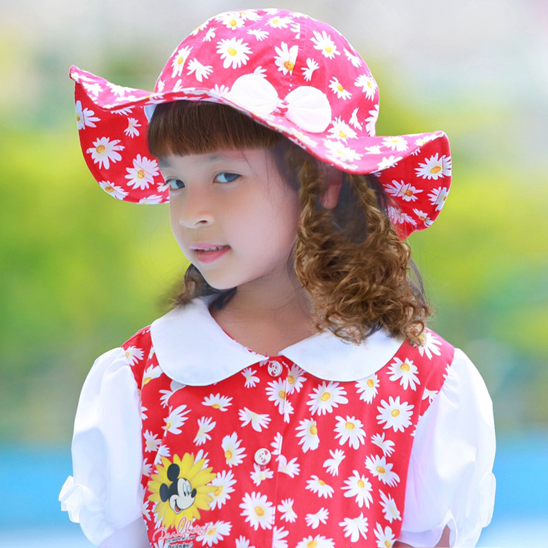 Bộ váy kèm mũ trẻ em hoa cúc màu đỏ EK-01