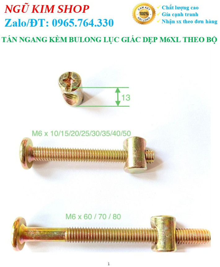 TÁN NGANG KÈM BULONG LỤC GIÁC DẸP M6 x L THEO BỘ