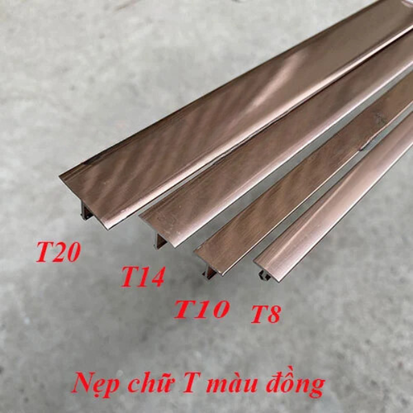 Nẹp nhôm T màu vàng hồng, dày 1li, nẹp t nhôm, nẹp nhôm chữ t, thanh dài 2m7, chỉ tường PVC