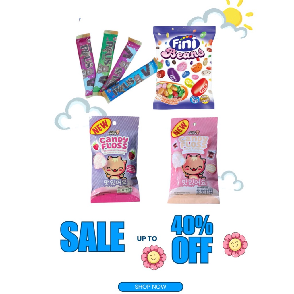 COMBO NGỌT NGÀO 4 loại kẹo (1 KẸO BÔNG COLA + 1 KẸO BÔNG DÂU TÂY + 1 KẸO FINI BEANS + 2 THANH SOCOLA)