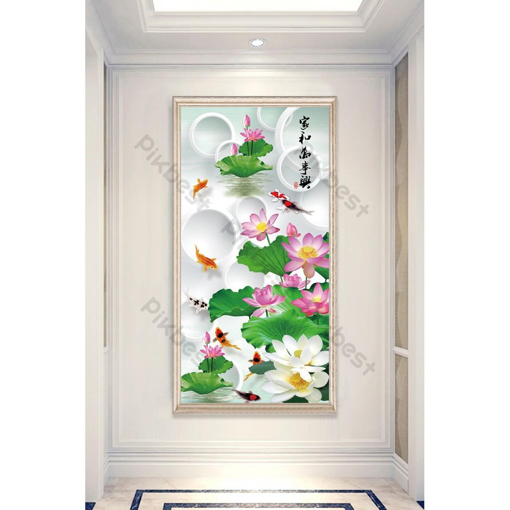 Tranh dán tường 3D Cửu Ngư Quần Hội