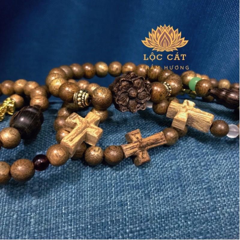 Vòng tay trầm hương tốc việt thơm lừng mix charm trầm hương Hồ lô/ thánh giá/ hoa mai