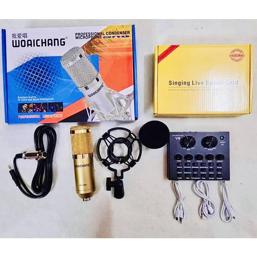 Bộ Mic Hát Livestream V8 + Mic BM900  Dùng Thu Âm Hát Livestream Karaoke Có AutoTune Chuẩn Phòng Thu - hàng Chính Hãng